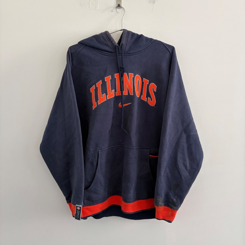 Nike Team Illinois Fighting Illini Hoodie Navy Blue Orange Mens Large